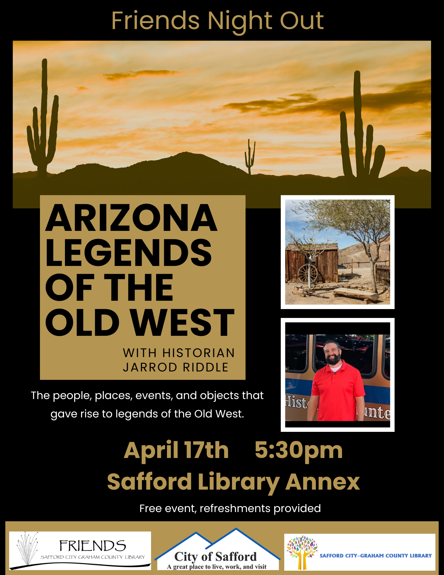 Friends Night Out Presents: Arizona Legends of the Old West with Historian Jarrod Riddle