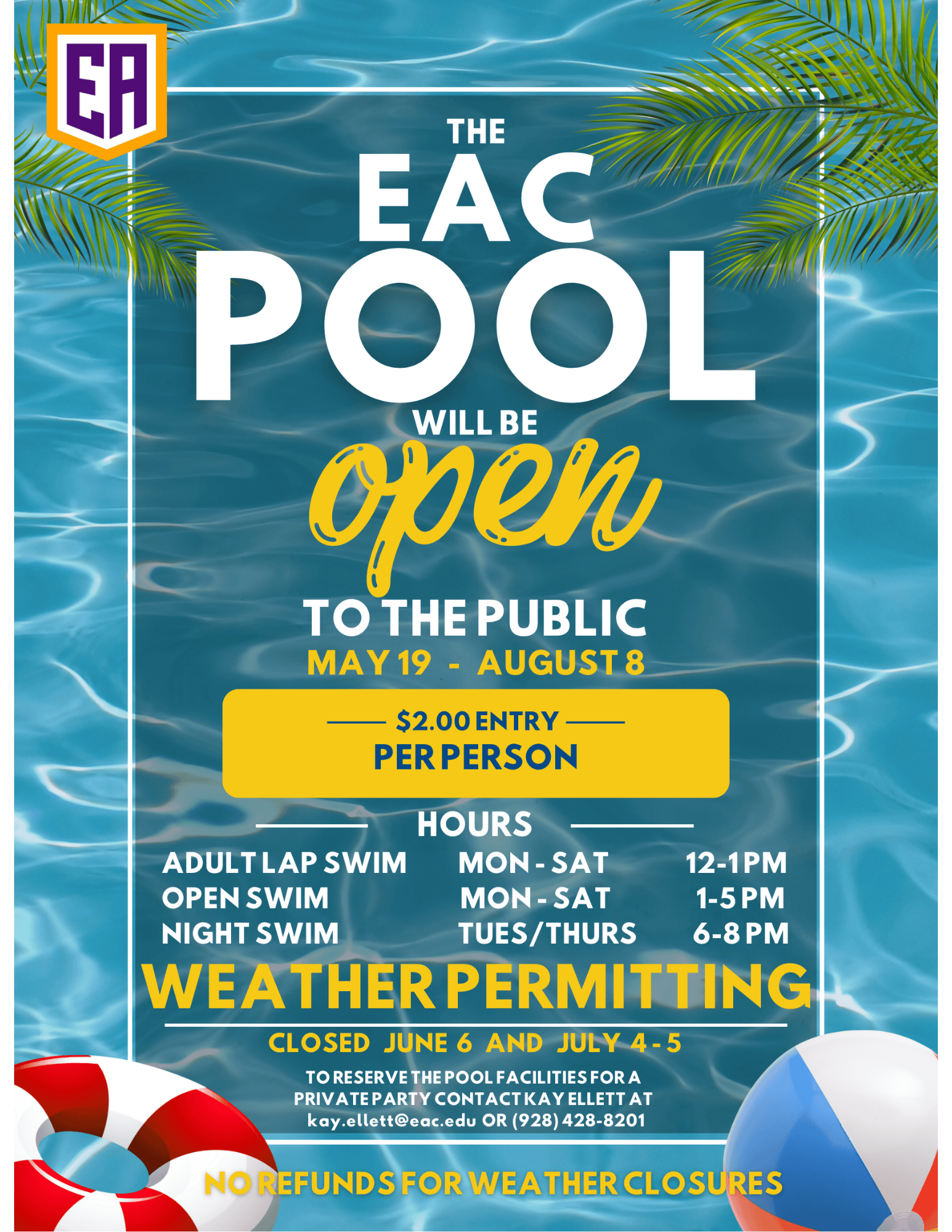 EAC Pool Summer Hours
